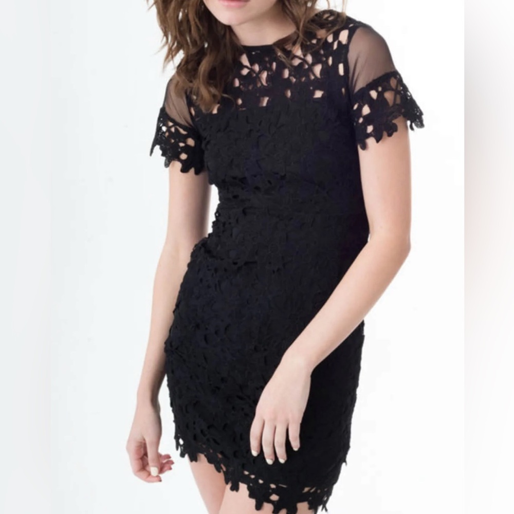 Romeo & Juliet Couture Black Lace Mesh Dress Floral Lace Sheath A-Line Grunge